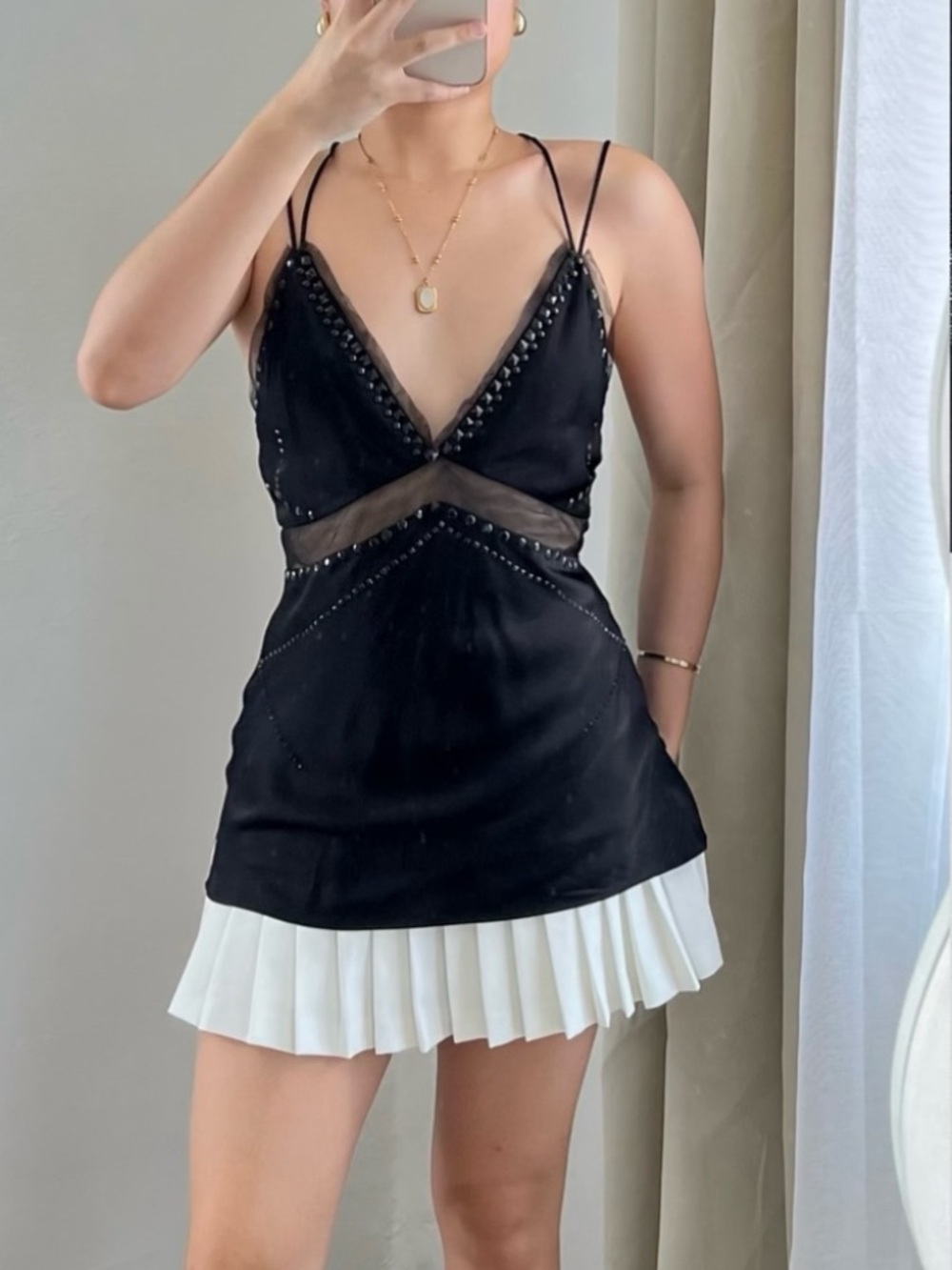 Zara Studded Black Mesh Strappy camisole Coquette Feminine Evening sexy Top
